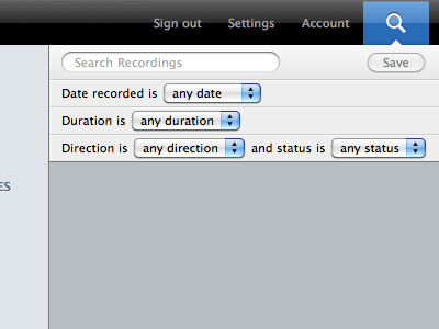 Search Recordings app buttons clean interface ui