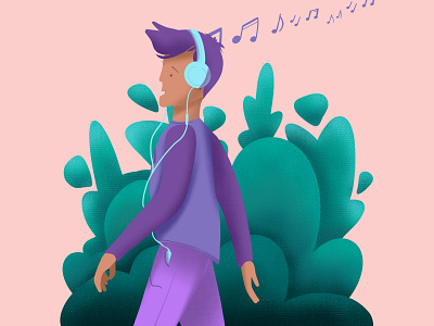 Music Boy boy bushes colour design flatillustration green headphones illustration illustrator musician people procreate procreate brushes procreateillustration procreateillustrator purple teenager walking