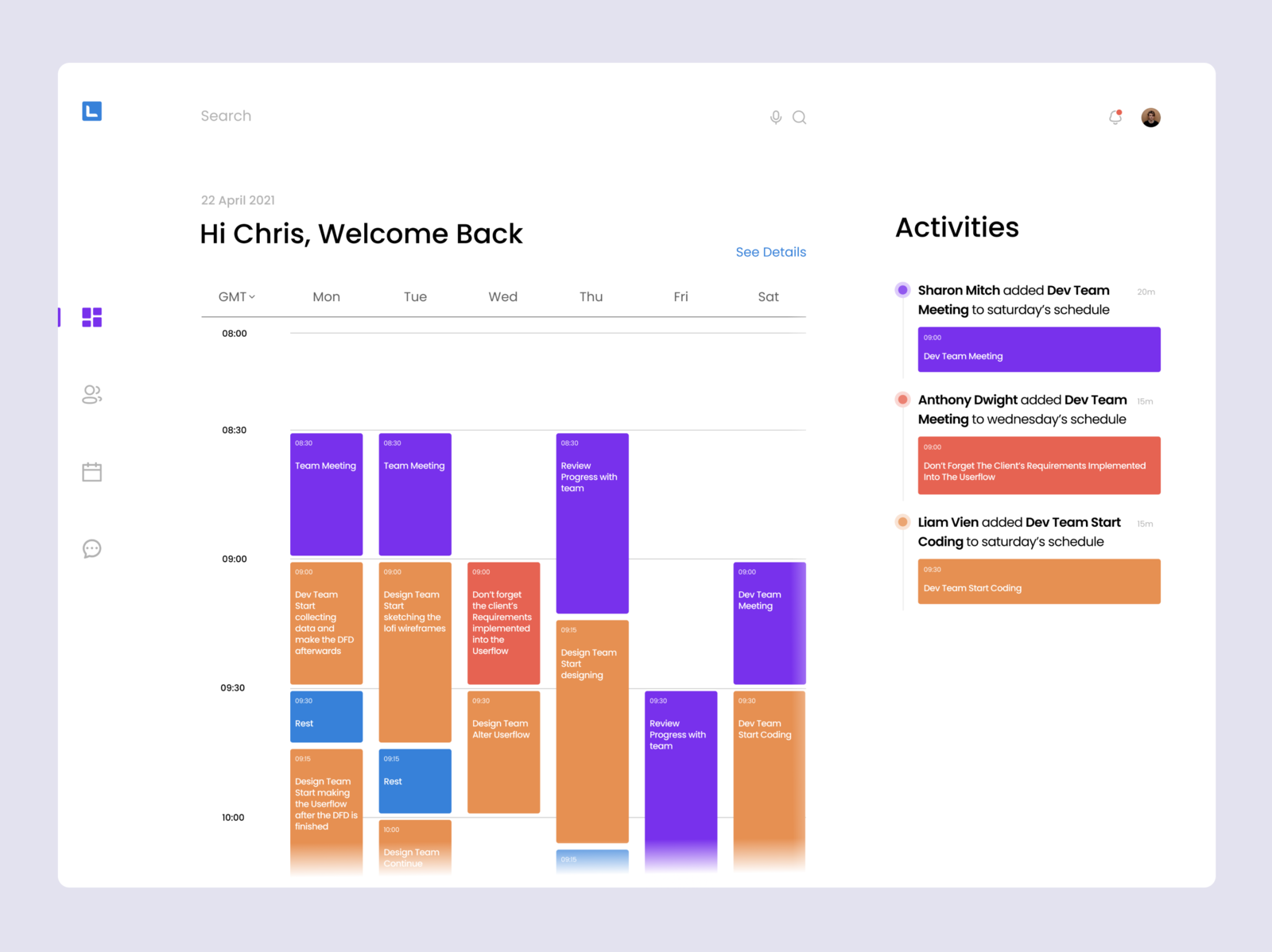 Modern Calendar Dashboard by vanduu designs on Dribbble