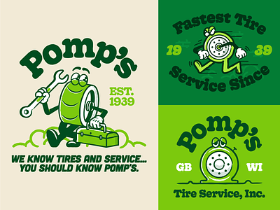 Pomp's Tires 👀 brand brand identity car service character design green bay illustration logo pomps retro tires wisconsin