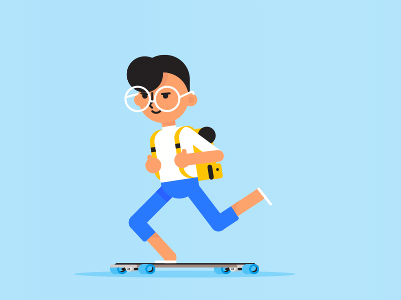 Peaceful Coast animation avatar backpack boy character illustration longboard peace skate