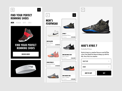 Nike app black dark mode design figma line minimal mobile app mobile app design mobile ui nike shoes store store ui ux