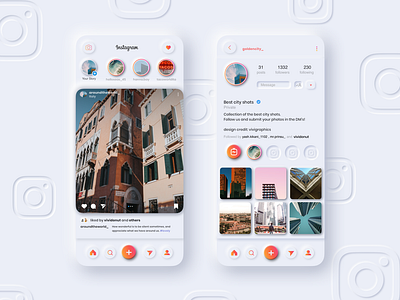 Neumorphic instagram app redesign