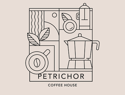 Petrichor coffee | Logo design by Viviana block branding coffee design illusioni illustration layout line lines logo natural nature neutral organic petrichor rain sustainable