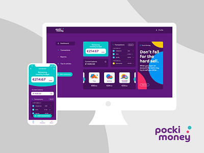 Pocki Money dashboard branding budgeting finance app finance website saving tool ui ui design uidesign web