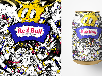 Concept packaging of Red Bull art branding cartoon character designdrinkpackage drink graphic design illustration package pattern print redbull