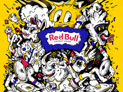 Red Bull | concept art (Full version) art branding cartoon character characterdesign design design art graphic design illustration pattern print red bull