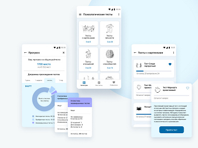 Psychological Tests App android app app blue theme material design mobile app mobile ui psychological tests psychology test testing ui