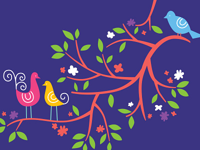 Birds on a tree because spring adobe illustrator birds illustration tree vector