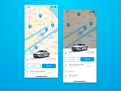 car2go App – Vehicle Panel app car2go carsharing map mercedes mobility panel rental transportation ui ux vehicle