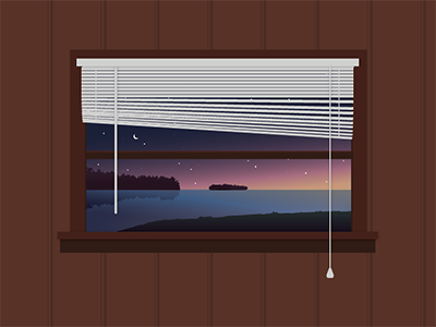 Leech Lake Cabin Window illustration lake sunset window