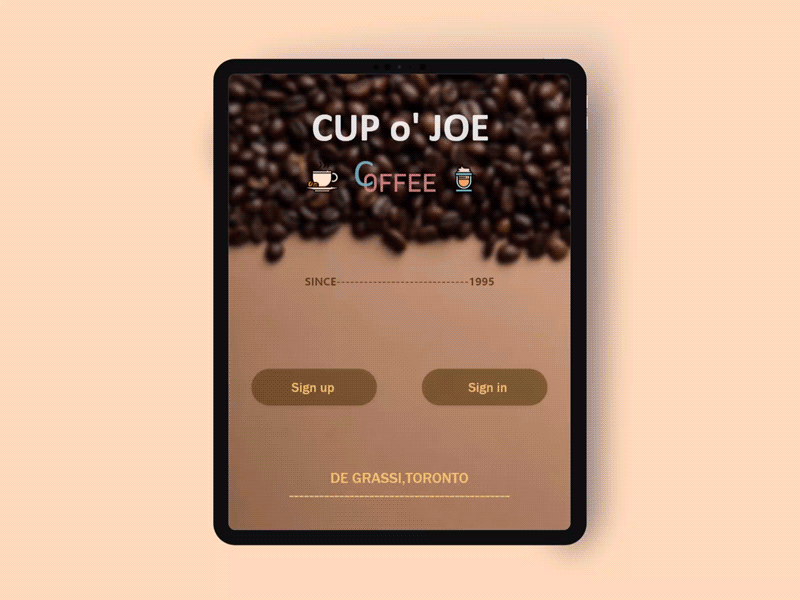 CUP o' JOE animation app branding design flat minimal typography ui ux web