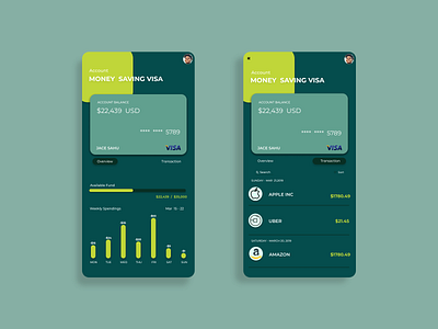 Online Banking App. app banking banking app concept design flat green minimal typography ui ui ux ux visa