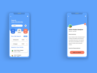 Job searching App app blue concept design elevation grey minimal orange shades shadow typography ui ui ux ux