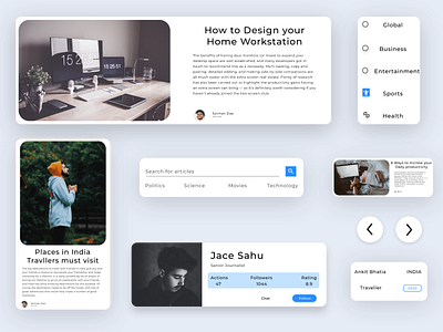 Minimal Article Components. article blue branding concept design elevaton explore flat grey minimal typography ui ui ux web design webdesign