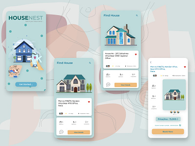 HouseNest adobe xd app concept curves design figma flat green houses icon illustration lines ui ui ux ux