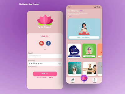 Meditation & Yoga App calm feminism meditate meditation meditation app ui yoga yoga app