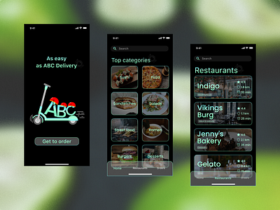 Food delivery app app black delivery design food glassmorphism mobile mobileapp ui ui ux ux