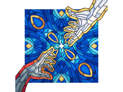Intimacy - Stained Glass color colour hands illustration intimacy michelangelo stained glass