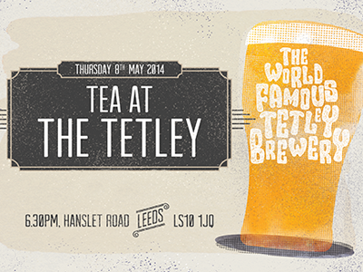 Tetley Brewery Invite design hand drawn illustration typography
