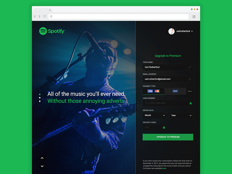 Spotify - Premium Upgrade #dailyui #001 001 dailyui desktop user interface