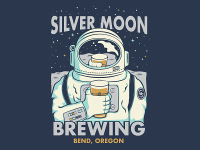 Silver Moon Brewing astronaut beer design illustration