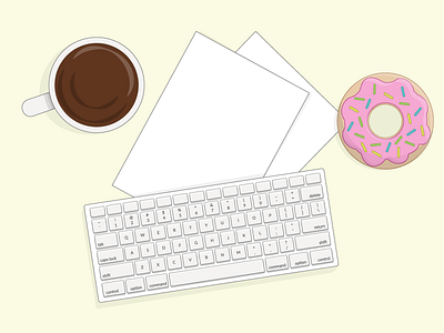 My desk coffee desk doughnut illustration keyboard