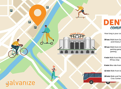 Denver commute to Galvanize colorado denver design exercise icons illustration infographic map