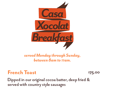 Breakfast Menu for Xocolat client work food menu