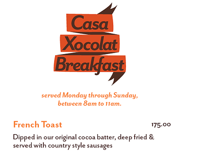 Breakfast Menu for Xocolat