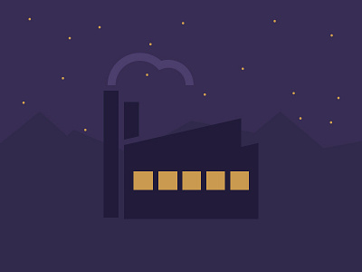 Factory factory illustration mountains night time purple