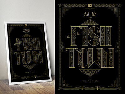 Greetings From Fishtown artdeco fishtown gatsby gold holiday icons illustrator lines philadelphia poster print screenprint