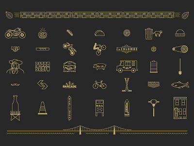 Fishtown Icons gold icons illustrator line icons motorcycle pa philly screenprint william penn
