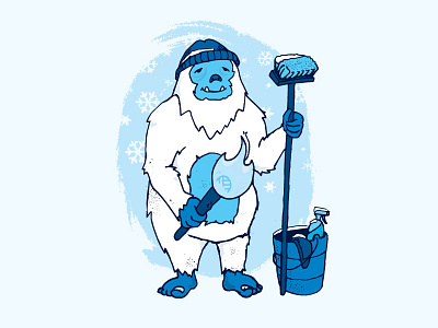 Someone has to clean the ice machine blue ice illustration illustrator janitor monochromatic yeti