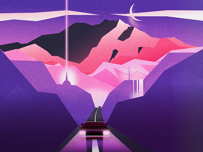 Night Chasers 80s 80s style affinity affinitydesigner blue design flat grainy illustration illustration design landscapes minimal mountains outrun purple retrowave runaway synthwave vector vectorart