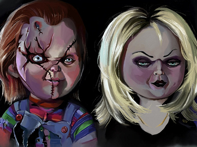 Chucky and his bride 2d 2d art chucky digitalart horror art illustration movies paint procreate sketch