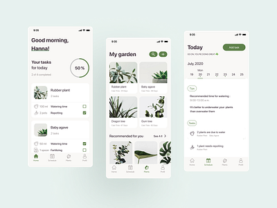 Plant Care App calendar care clean ui garden ios minimal mobile app nature notification plant care plants reminder todo water