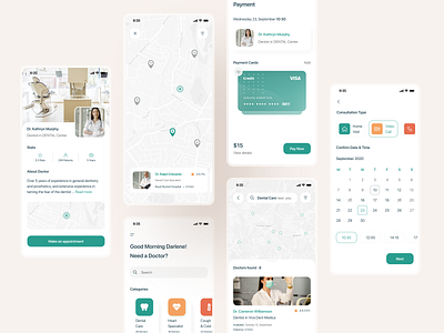 Doctor Appointment App appointment calendar clean ui credit card doctor health healthcare ios iphonex map medical app mobile app design mobile design