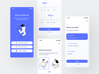 Registration Health Tracker gender goal health app health tracker height ios app design mobile design onboarding registration social media weight