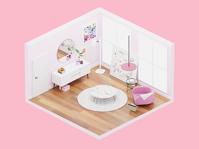 Pink Room 3d blender living minimal pink room scene