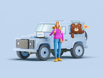 Сommercial illustration for Dell x Lenta.ru 3d cartoon character character design clean creative defender design girl illustration landrover tourist