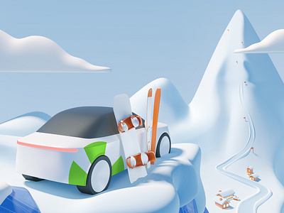 Illustration for CityDrive 3d auto car cartoon creative design illustration mountain sky snowboard sochi winter