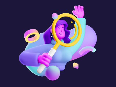 Search 3d cartoon character character design creative design girl icon illustration logo magnifying glass render search woman