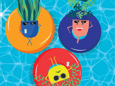 flower pot- pool party art covid19 creative design flower illustration illustrator party pool pool party pot