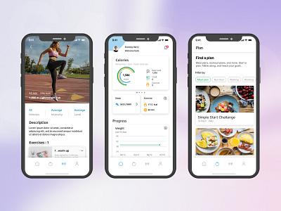 Healthy App Concept app clean design diet figma fitness flat gym healthy ios light mockup ui workout
