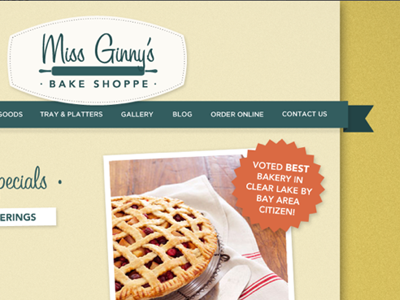Miss Ginny's Bake Shoppe avenir bakery cream design house painter logo mustard pie site teal website yummy