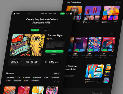 NFT Web - Night Mode crypto cryptocurrency etherium home home page ilustration landing marketplace marketplace design nft nft landing page nfts page platform ui web design uiuix visual design web web design website