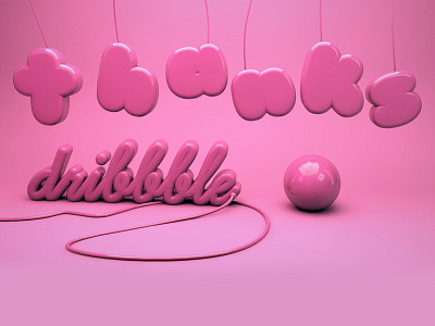 Thanks Dribbble 3d c4d debut dribbble font gloss inspiration invitation photoshop rendering thanks typography