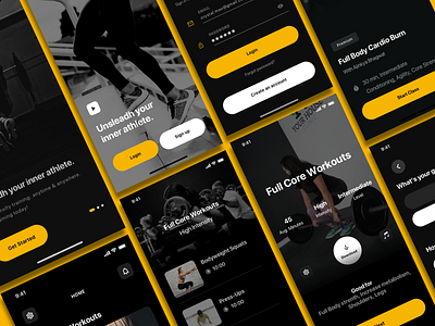Fitness App - Debut Shot app black darktheme debut diet exercise fitness gym interaction interface iphone minimal mobile motivation sports training ui ux weight loss workout