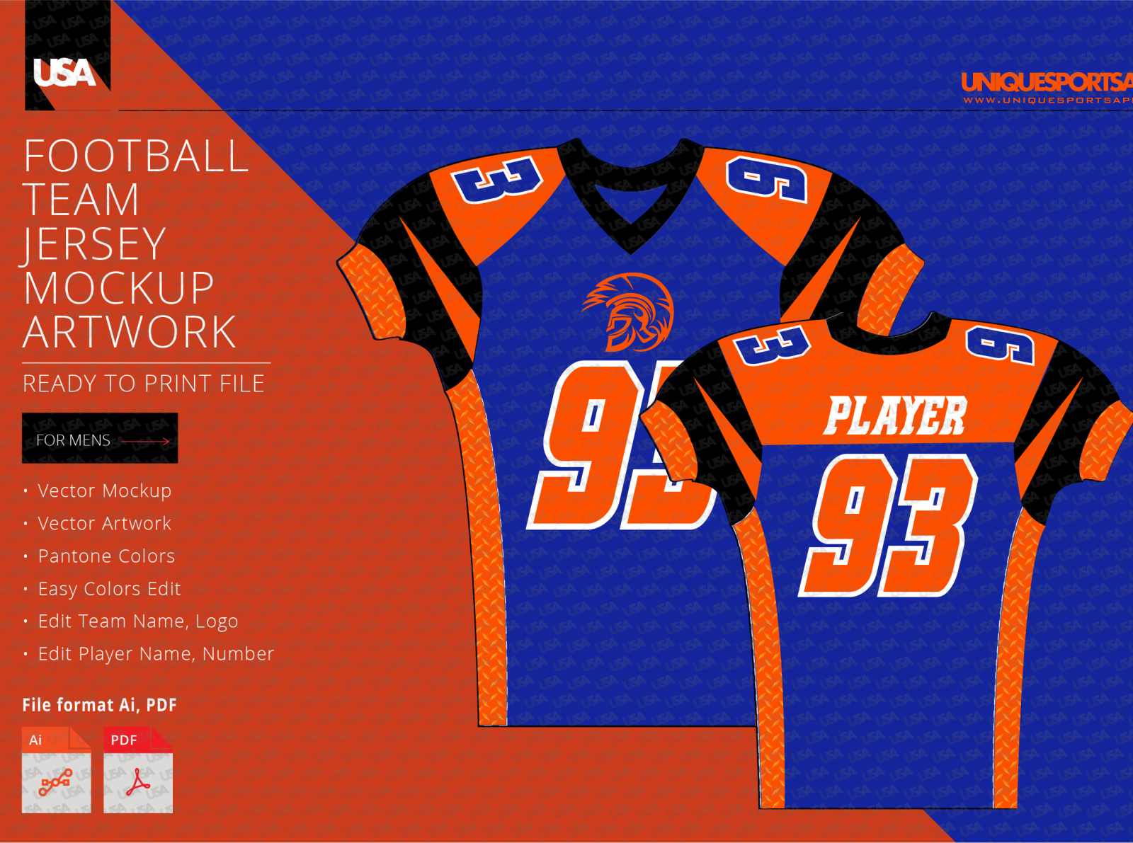 Download WARRIORS FOOTBALL COMPRESSION JERSEY DESIGN MOCKUP by Unique Sports Apparel on Dribbble